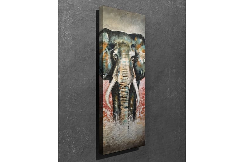 Lerretsbilde 30x80 cm - Elefant med fargerike detaljer i bakgrunnen - Grønn / Oransje / Rød - Innredning - Bilder & kunst - Lerretsbilder