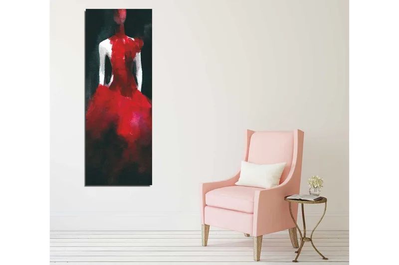 Lerretsbilde 30x80 cm - Elegant kjole i rød nyanse - Rød / Svart - Innredning - Bilder & kunst - Lerretsbilder