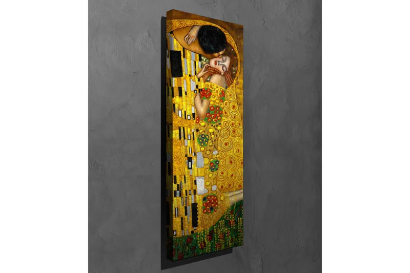 Lerretsbilde 30x80 cm - Følelsesmessig omfavnelse mellom to elskere - Gull / Grønn / Rød - Innredning - Bilder & kunst - Lerretsbilder