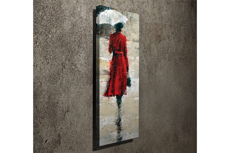 Lerretsbilde 30x80 cm - Kvinne i rød kjole med paraply - Rød / Grå / Svart - Innredning - Bilder & kunst - Lerretsbilder