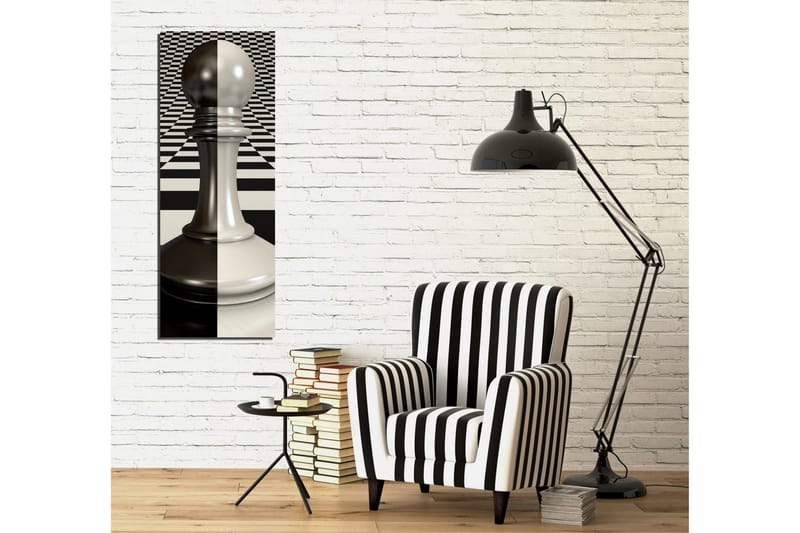 Lerretsbilde 30x80 cm - Skulptur av en sjakkbrikke i perspektiv - Grå / Svart / Hvit - Innredning - Bilder & kunst - Lerretsbilder