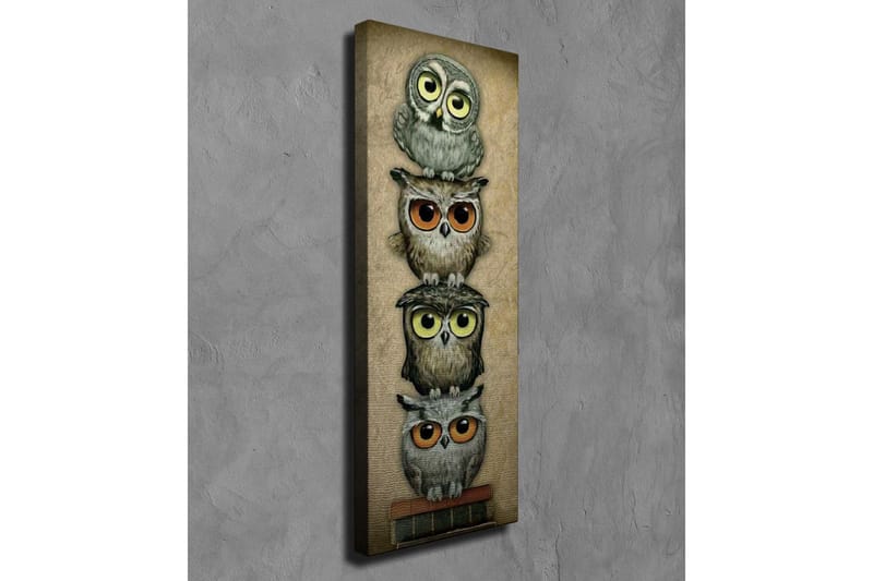 Lerretsbilde 30x80 cm - Stablede ugler med forskjellige uttrykk og farger - Grå / Brun / Gul - Innredning - Bilder & kunst - Lerretsbilder