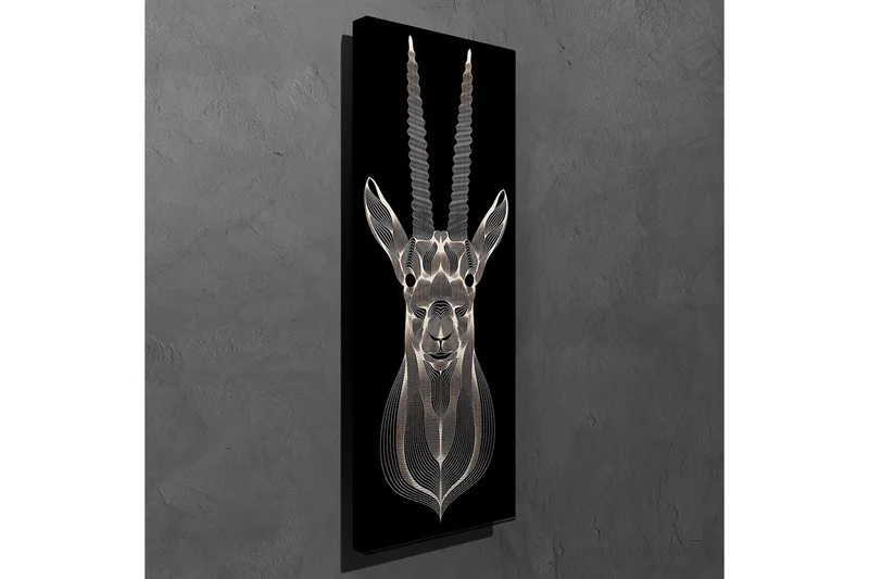 Lerretsbilde 30x80 cm - Stilisert bilde av en antilope med detaljerte linjer - Svart / Grå / Hvit - Innredning - Bilder & kunst - Lerretsbilder