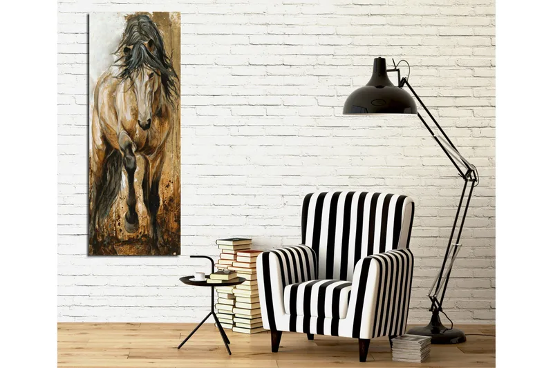 Lerretsbilde 30x80 cm - Stort og majestetisk hesteportrett - Beige / Brun / Svart - Innredning - Bilder & kunst - Lerretsbilder