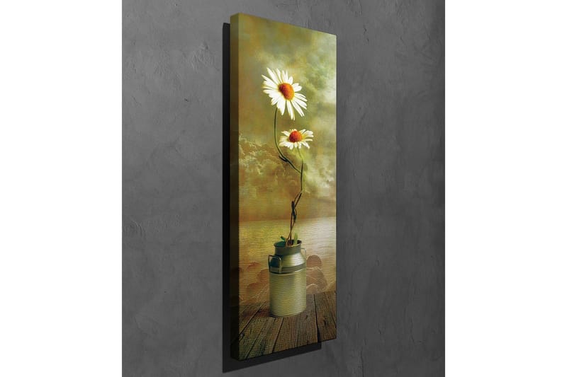 Lerretsbilde 30x80 cm - To tusenfryd i en melkekanne - Hvit / Grønn / Beige - Innredning - Bilder & kunst - Lerretsbilder