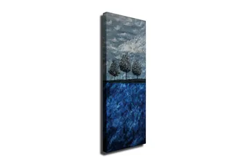 Lerretsbilde 30x80 cm - Tre stiliserte trær mot en blå bakgrunn - Mørk blå / Lys blå / Grå - Innredning - Bilder & kunst - Lerretsbilder