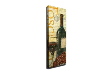 Lerretsbilde 30x80 cm - Vinflaske med glass og druer - Mørk grønn / Rød / Brun - Innredning - Bilder & kunst - Lerretsbilder
