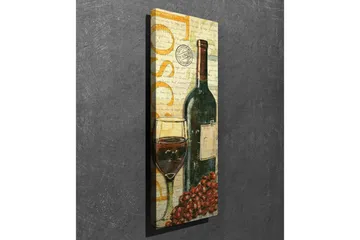 Lerretsbilde 30x80 cm - Vinflaske med glass og druer - Mørk grønn / Rød / Brun - Innredning - Bilder & kunst - Lerretsbilder