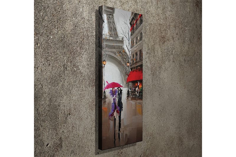 Lerretsbilde 30x80 cm - Paris-biler under regnet med fargerike paraplyer - Rød / Lilla / Grå - Innredning - Bilder & kunst - Lerretsbilder