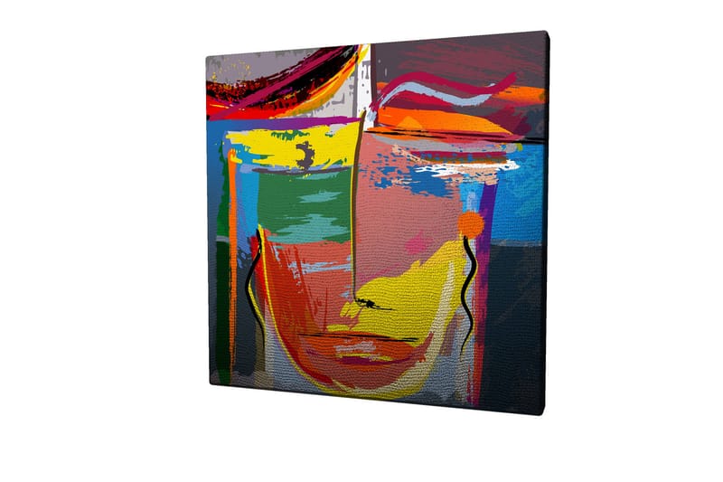 Lerretsbilde 45x45 cm - Abstrakt ansikt med sterke farger og geometriske former - Gul / Grønn / Blå - Innredning - Bilder & kunst - Lerretsbilder