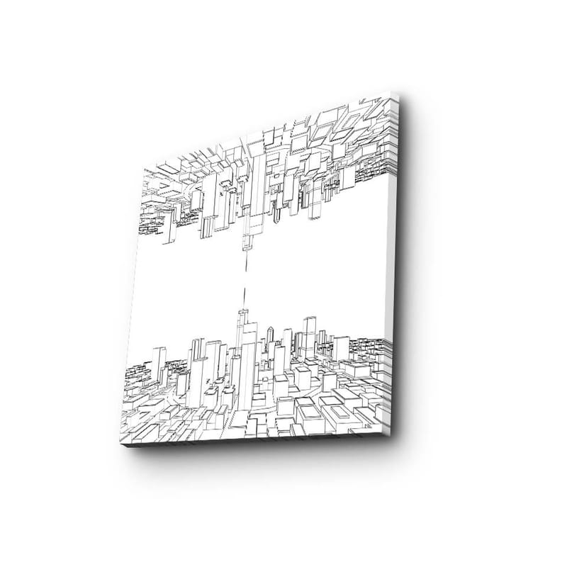 Lerretsbilde 45x45 cm - Abstrakt bybilde med geometriske former - Svart / Hvit - Innredning - Bilder & kunst - Lerretsbilder