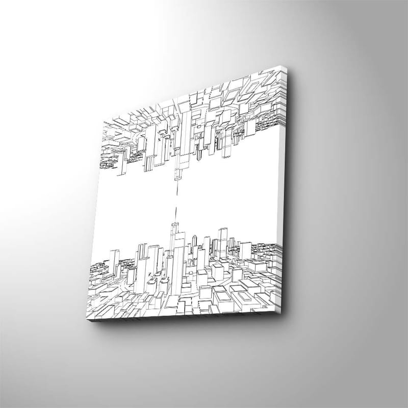 Lerretsbilde 45x45 cm - Abstrakt bybilde med geometriske former, Svart / Hvit