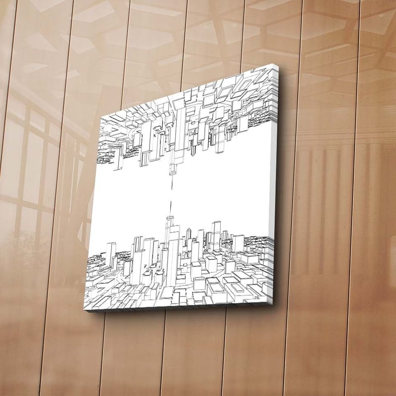 Lerretsbilde 45x45 cm - Abstrakt bybilde med geometriske former - Svart / Hvit - Innredning - Bilder & kunst - Lerretsbilder