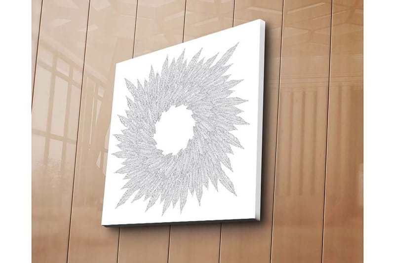 Lerretsbilde 45x45 cm - Abstrakt komposisjon av bladformede mønstre i en sirkulær formasjon - Hvit / Grå - Innredning - Bilder & kunst - Lerretsbilder