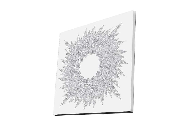 Lerretsbilde 45x45 cm - Abstrakt komposisjon av bladformede mønstre i en sirkulær formasjon, Hvit / Grå