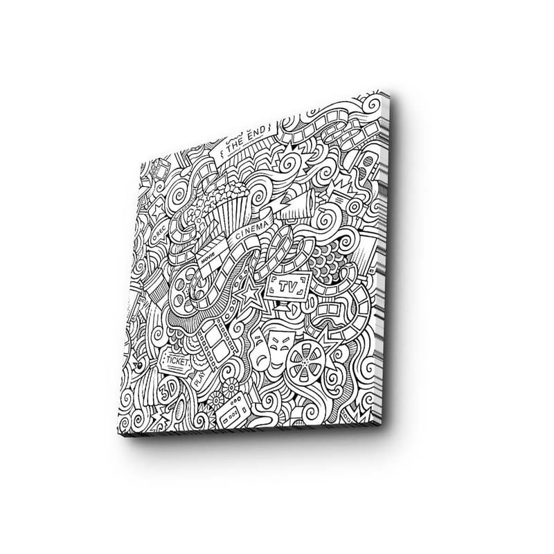 Lerretsbilde 45x45 cm - Abstrakt komposisjon av film- og teaterrelaterte symboler - Svart / Hvit - Innredning - Bilder & kunst - Lerretsbilder