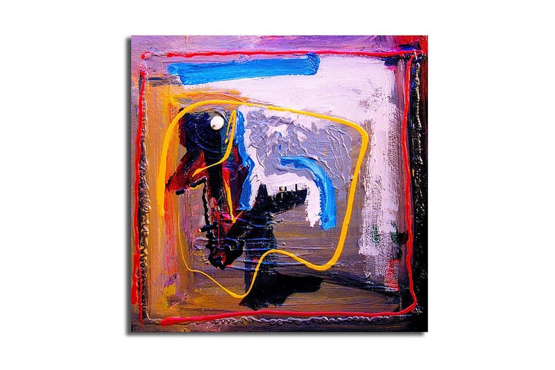 Lerretsbilde 45x45 cm - Abstrakt komposisjon med fargerike linjer og former, Blå / Gul / Rød