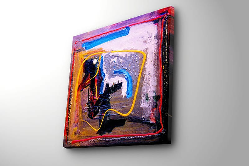 Lerretsbilde 45x45 cm - Abstrakt komposisjon med fargerike linjer og former - Blå / Gul / Rød - Innredning - Bilder & kunst - Lerretsbilder