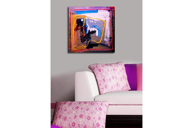 Lerretsbilde 45x45 cm - Abstrakt komposisjon med fargerike linjer og former - Blå / Gul / Rød - Innredning - Bilder & kunst - Lerretsbilder