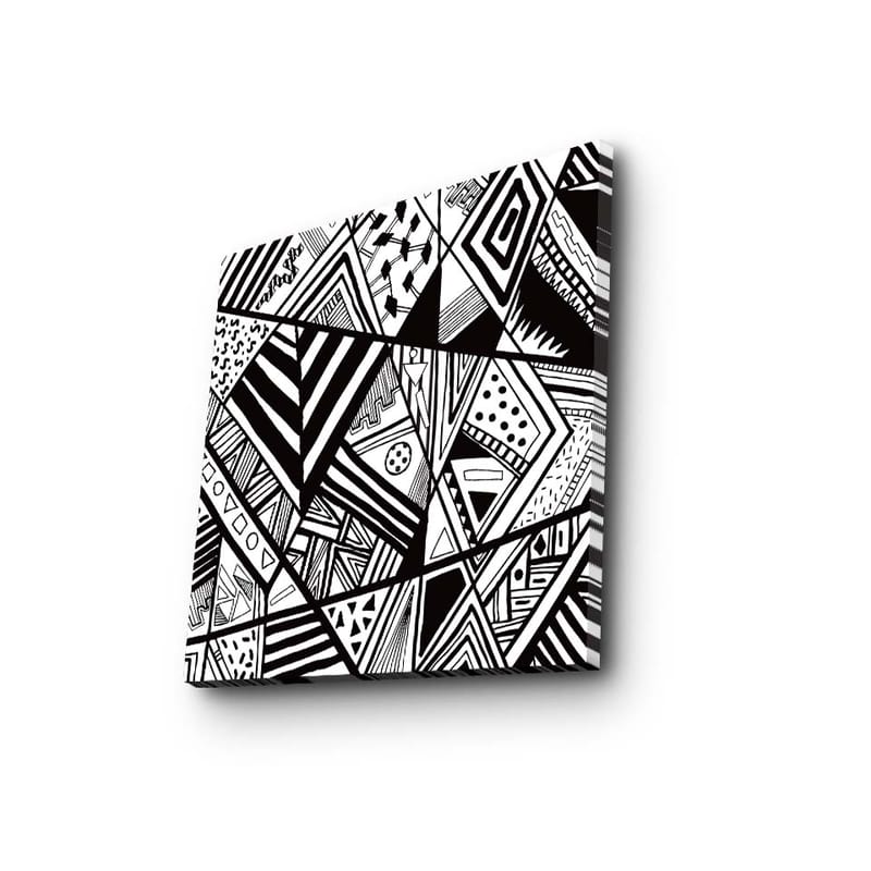 Lerretsbilde 45x45 cm - Abstrakt komposisjon med geometriske mønstre i svart-hvitt - Svart / Hvit - Innredning - Bilder & kunst - Lerretsbilder