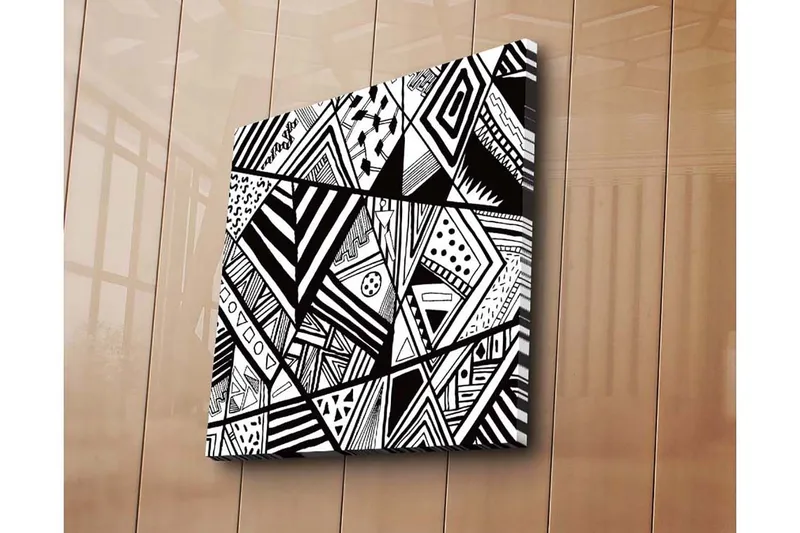 Lerretsbilde 45x45 cm - Abstrakt komposisjon med geometriske mønstre i svart-hvitt - Svart / Hvit - Innredning - Bilder & kunst - Lerretsbilder