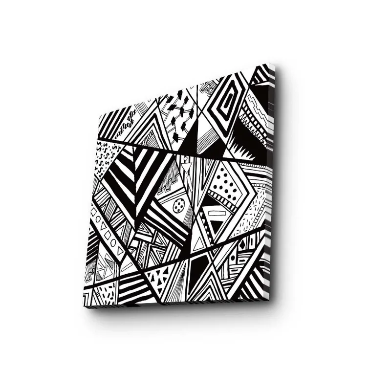 Lerretsbilde 45x45 cm - Abstrakt komposisjon med geometriske mønstre i svart-hvitt - Svart / Hvit - Innredning - Bilder & kunst - Lerretsbilder