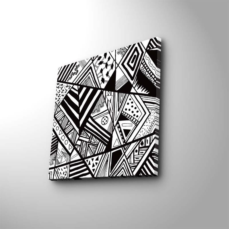 Lerretsbilde 45x45 cm - Abstrakt komposisjon med geometriske mønstre i svart-hvitt, Svart / Hvit