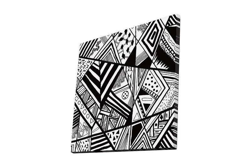 Lerretsbilde 45x45 cm - Abstrakt komposisjon med geometriske mønstre i svart-hvitt, Svart / Hvit
