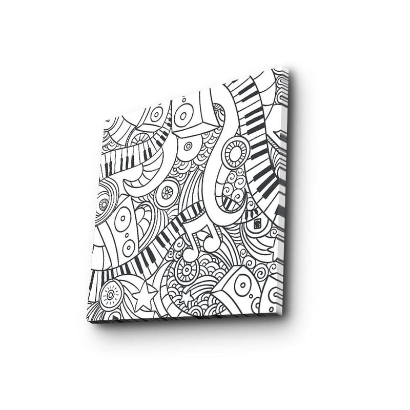 Lerretsbilde 45x45 cm - Abstrakt komposisjon med musikalske elementer og mønstre - Svart / Hvit - Innredning - Bilder & kunst - Lerretsbilder