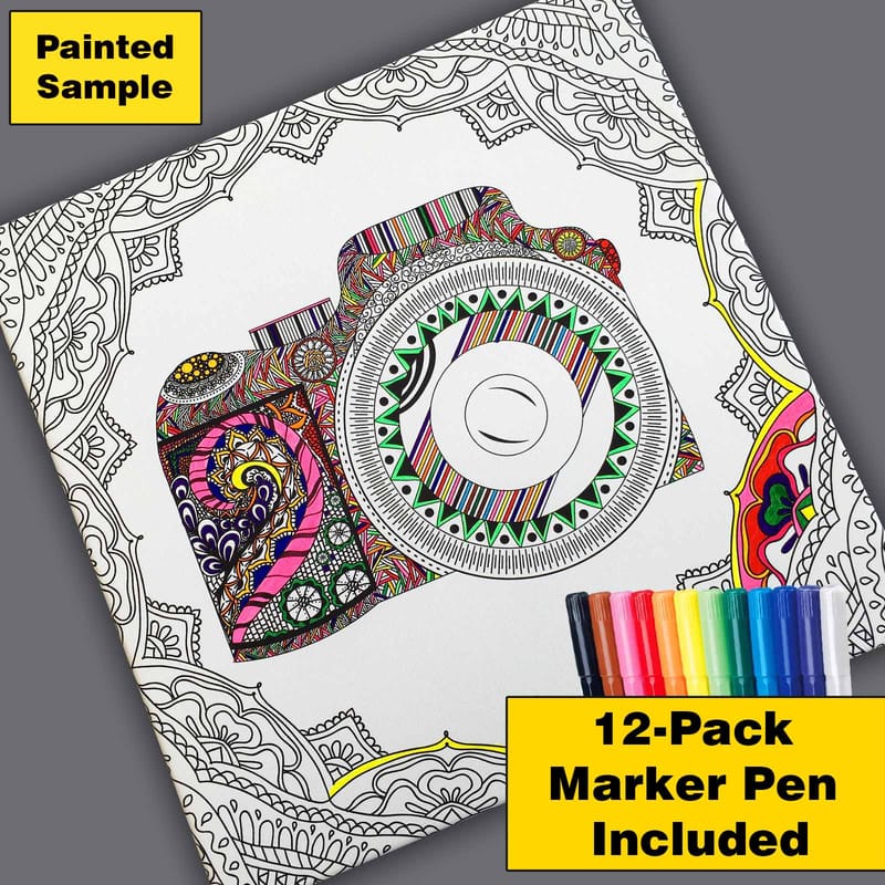 Lerretsbilde 45x45 cm - Abstrakt komposisjon med musikalske elementer og mønstre - Svart / Hvit - Innredning - Bilder & kunst - Lerretsbilder