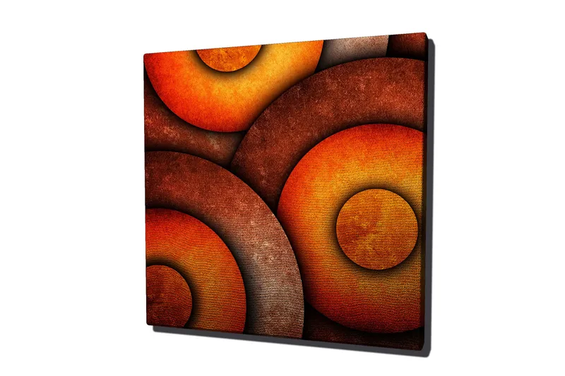 Lerretsbilde 45x45 cm - Abstrakt komposisjon med sirkulære former i varme toner - Oransje / Brun / Gull - Innredning - Bilder & kunst - Lerretsbilder