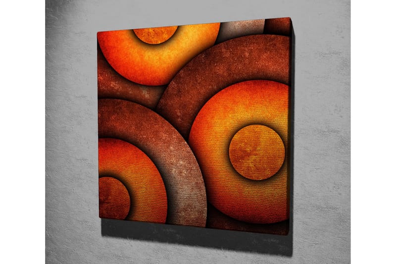 Lerretsbilde 45x45 cm - Abstrakt komposisjon med sirkulære former i varme toner - Oransje / Brun / Gull - Innredning - Bilder & kunst - Lerretsbilder