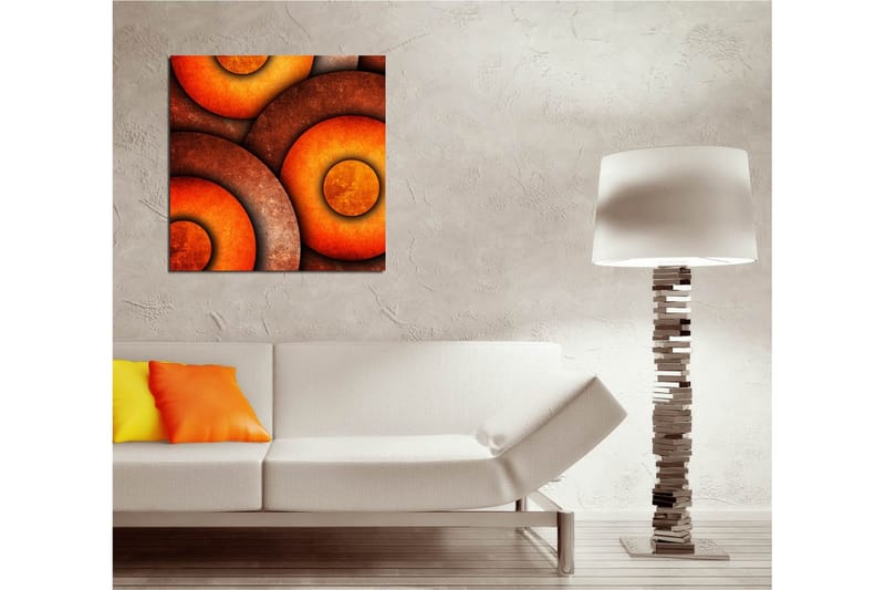 Lerretsbilde 45x45 cm - Abstrakt komposisjon med sirkulære former i varme toner - Oransje / Brun / Gull - Innredning - Bilder & kunst - Lerretsbilder