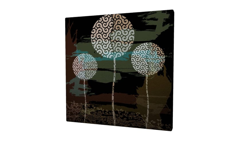 Lerretsbilde 45x45 cm - Abstrakt komposisjon med stiliserte tretopper - Grønn / Svart / Hvit - Innredning - Bilder & kunst - Lerretsbilder