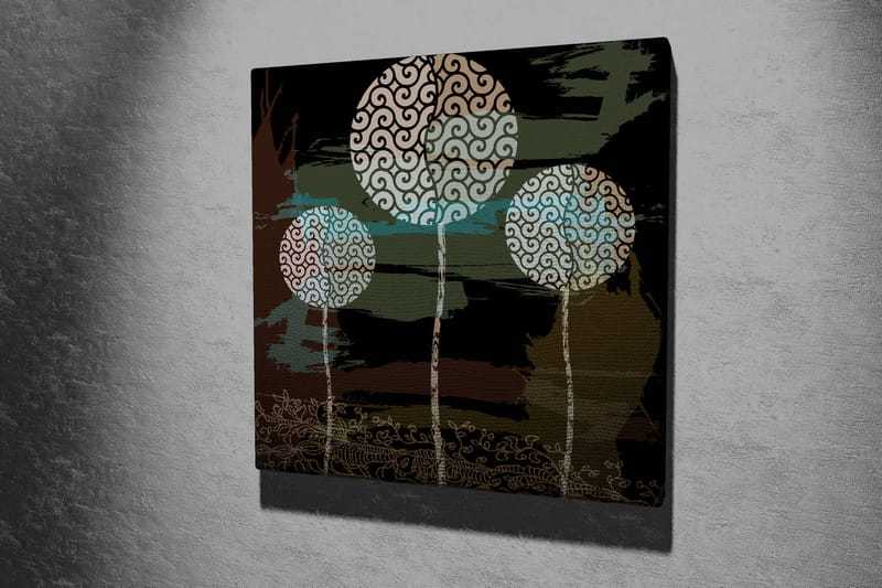 Lerretsbilde 45x45 cm - Abstrakt komposisjon med stiliserte tretopper - Grønn / Svart / Hvit - Innredning - Bilder & kunst - Lerretsbilder