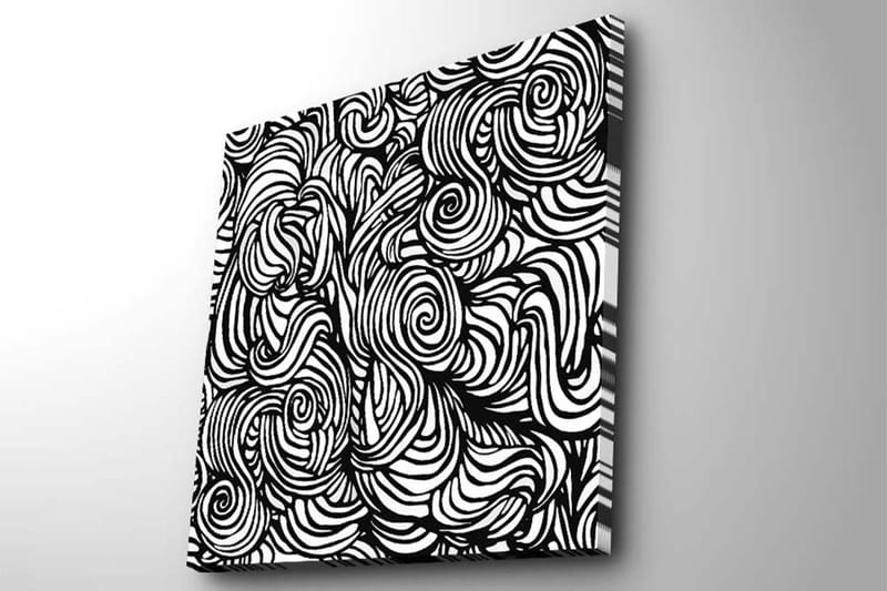 Lerretsbilde 45x45 cm - Abstrakt komposisjon med svarte og hvite spiraler - Svart / Hvit - Innredning - Bilder & kunst - Lerretsbilder