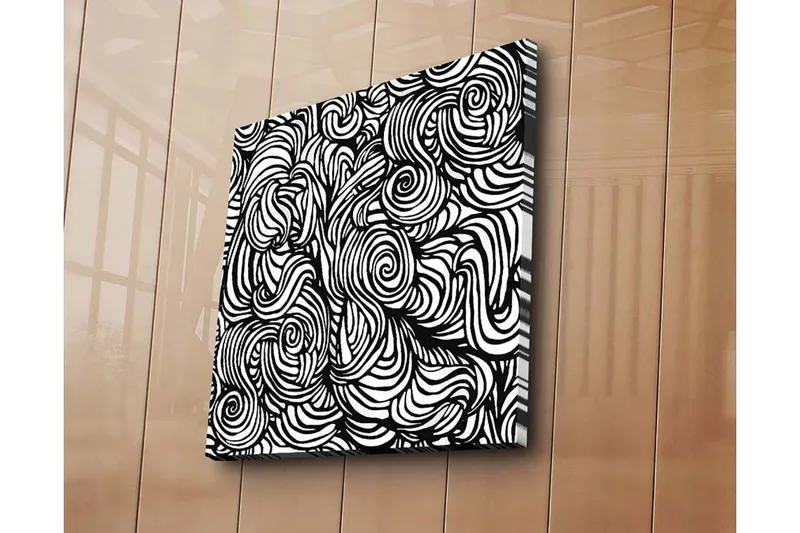 Lerretsbilde 45x45 cm - Abstrakt komposisjon med svarte og hvite spiraler, Svart / Hvit