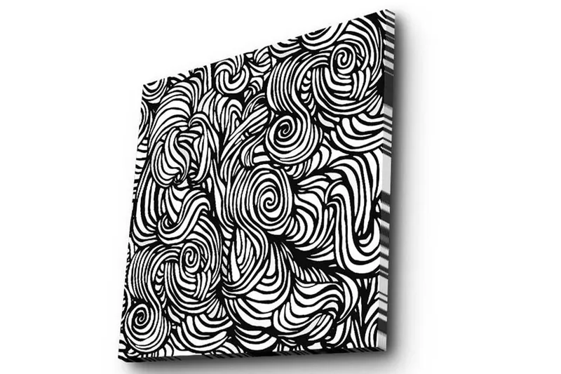 Lerretsbilde 45x45 cm - Abstrakt komposisjon med svarte og hvite spiraler - Svart / Hvit - Innredning - Bilder & kunst - Lerretsbilder
