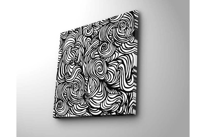 Lerretsbilde 45x45 cm - Abstrakt komposisjon med svarte spiraler og linjer på hvit bakgrunn - Svart / Hvit - Innredning - Bilder & kunst - Lerretsbilder