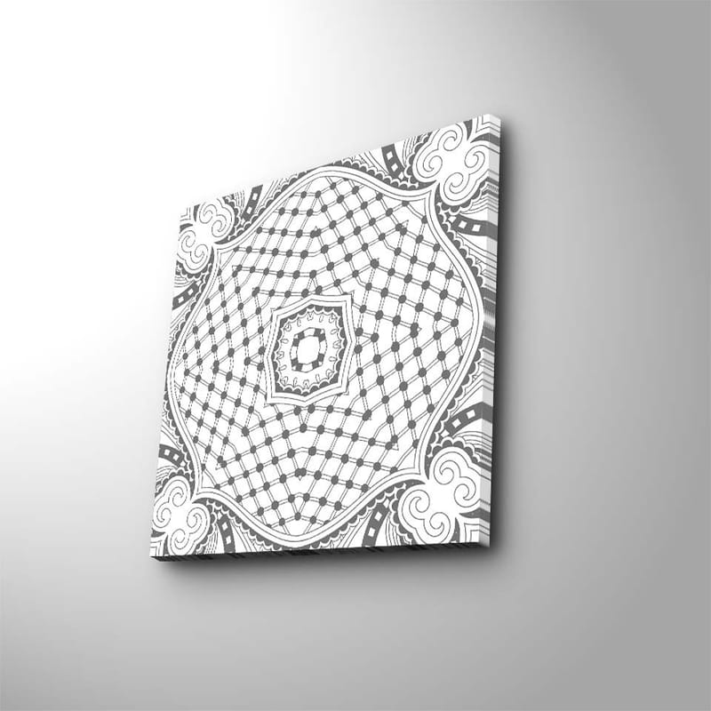 Lerretsbilde 45x45 cm - Abstrakt mønster med geometriske former og linjer, Svart / Hvit / Grå