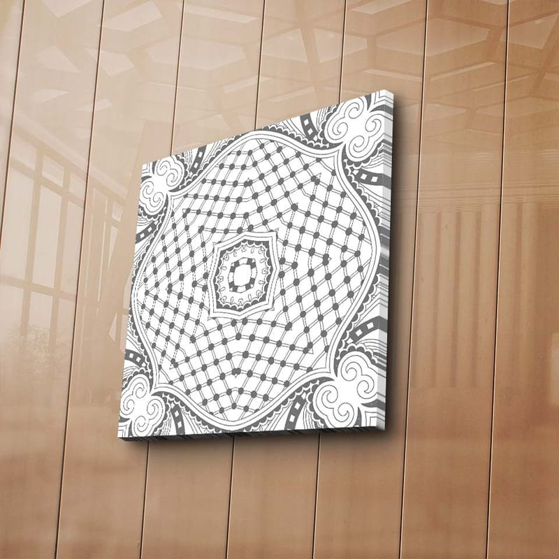 Lerretsbilde 45x45 cm - Abstrakt mønster med geometriske former og linjer - Svart / Hvit / Grå - Innredning - Bilder & kunst - Lerretsbilder