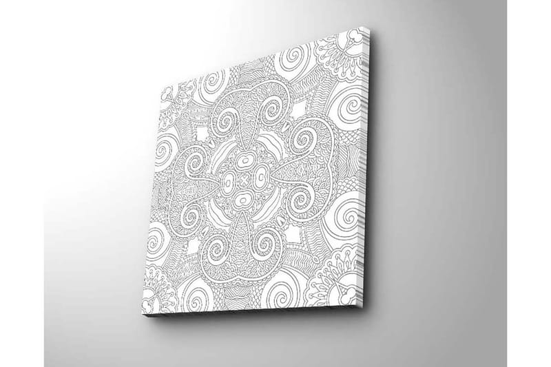 Lerretsbilde 45x45 cm - Abstrakt mønster med spiraler og linjer - Svart / Hvit - Innredning - Bilder & kunst - Lerretsbilder