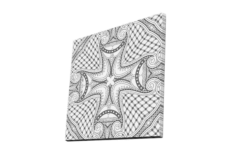 Lerretsbilde 45x45 cm - Abstrakt mønster med svarte linjer og detaljer, Svart / Hvit