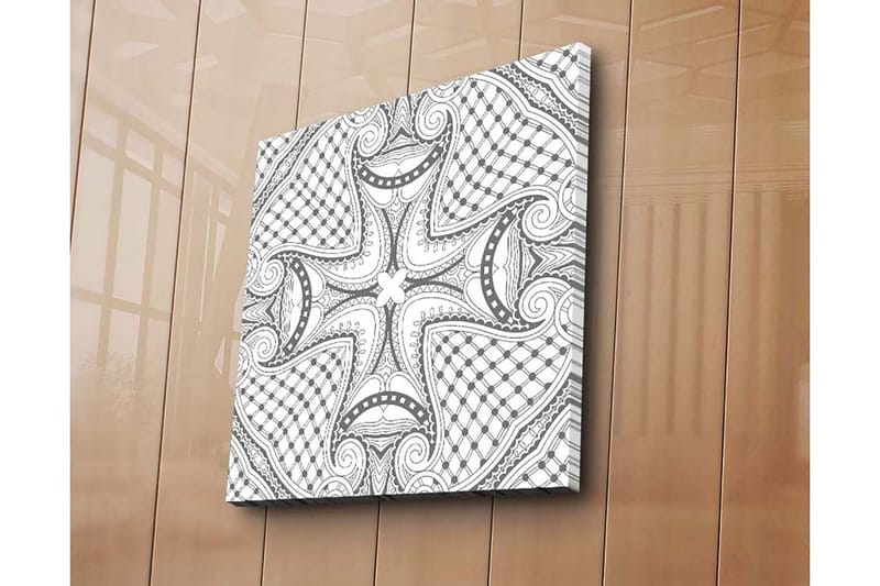 Lerretsbilde 45x45 cm - Abstrakt mønster med svarte linjer og detaljer - Svart / Hvit - Innredning - Bilder & kunst - Lerretsbilder