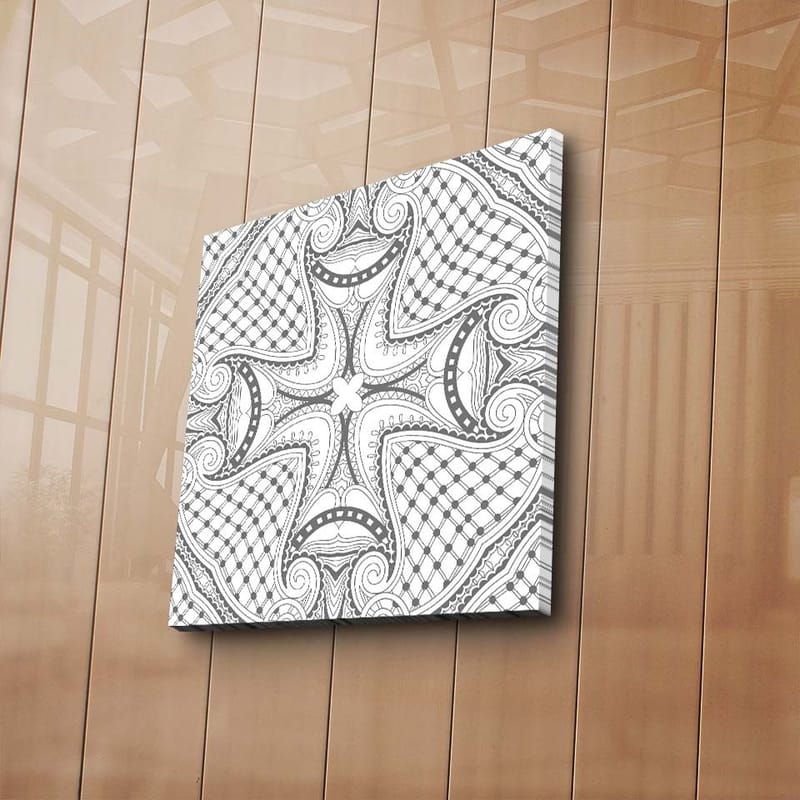 Lerretsbilde 45x45 cm - Abstrakt mønster med svarte linjer og detaljer på hvit bakgrunn - Svart / Hvit - Innredning - Bilder & kunst - Lerretsbilder