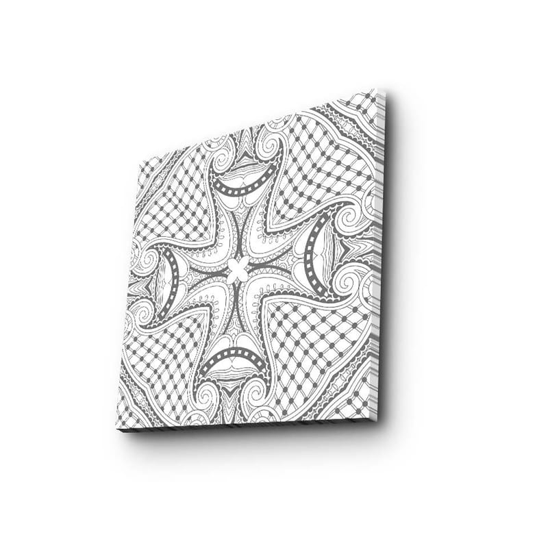 Lerretsbilde 45x45 cm - Abstrakt mønster med svarte linjer og detaljer på hvit bakgrunn - Svart / Hvit - Innredning - Bilder & kunst - Lerretsbilder