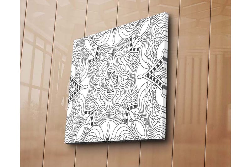 Lerretsbilde 45x45 cm - Abstrakt mønster med svarte linjer og former - Svart / Hvit - Innredning - Bilder & kunst - Lerretsbilder