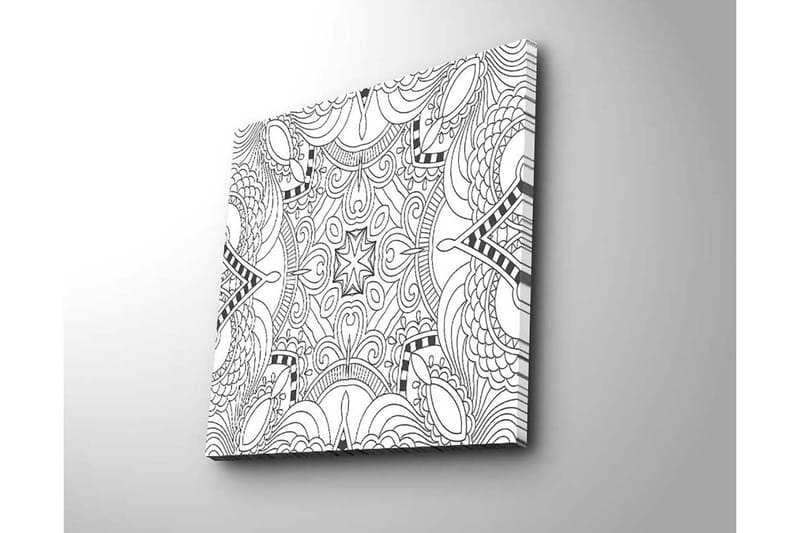 Lerretsbilde 45x45 cm - Abstrakt mønster med svarte linjer og former - Svart / Hvit - Innredning - Bilder & kunst - Lerretsbilder