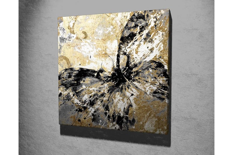 Lerretsbilde 45x45 cm - Abstrakt sommerfugl med gull- og svarte elementer - Gull / Svart / Hvit - Innredning - Bilder & kunst - Lerretsbilder