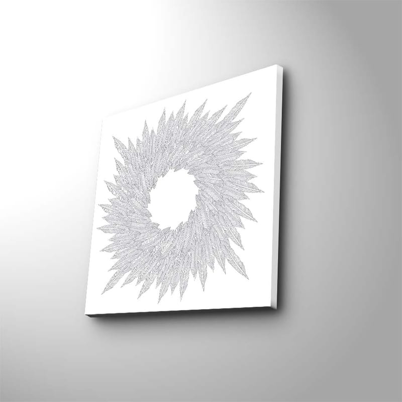 Lerretsbilde 45x45 cm - Abstrakt spiral av bladformede mønstre, Hvit / Grå